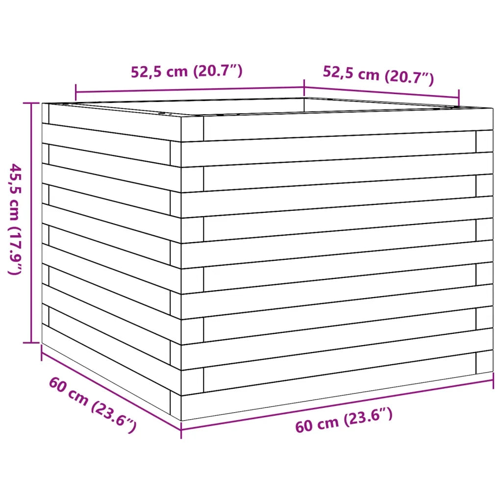 Fioriera | Cassetta per fiori | Vaso Giardino Marrone Cera 60x60x45,5cm Legno Massello Pino