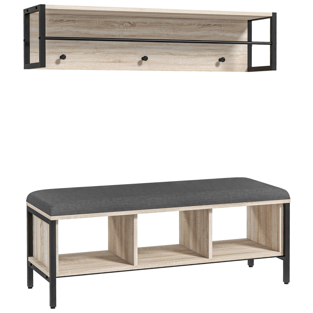 Banca scarpiere con portaoggetti e attaccapanni ¨C zephmum ¨C naturale e nero 90x30x45