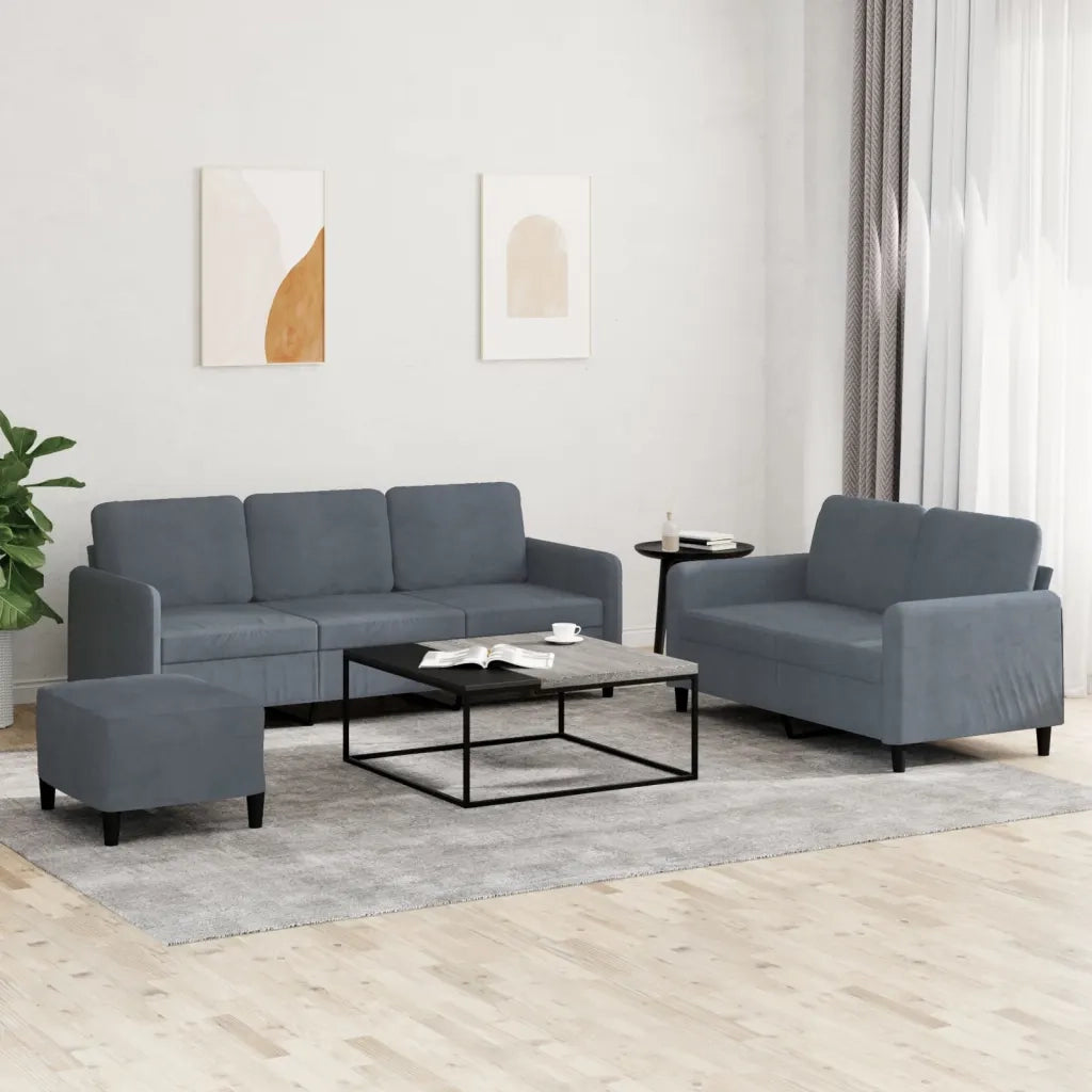 Set di Divani 3 pz Grigio Scuro in Velluto 3202025