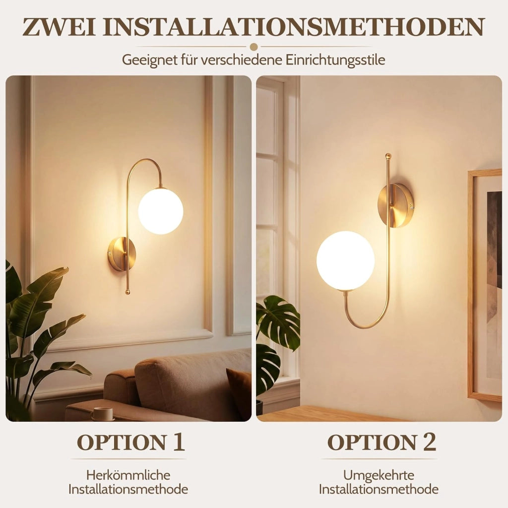 ZMH Lampada da Parete Interni Oro G9 Vetro Sferico 47cm Rotonda Vintage Metall per Soggiorno Hotel Senza Lampadina