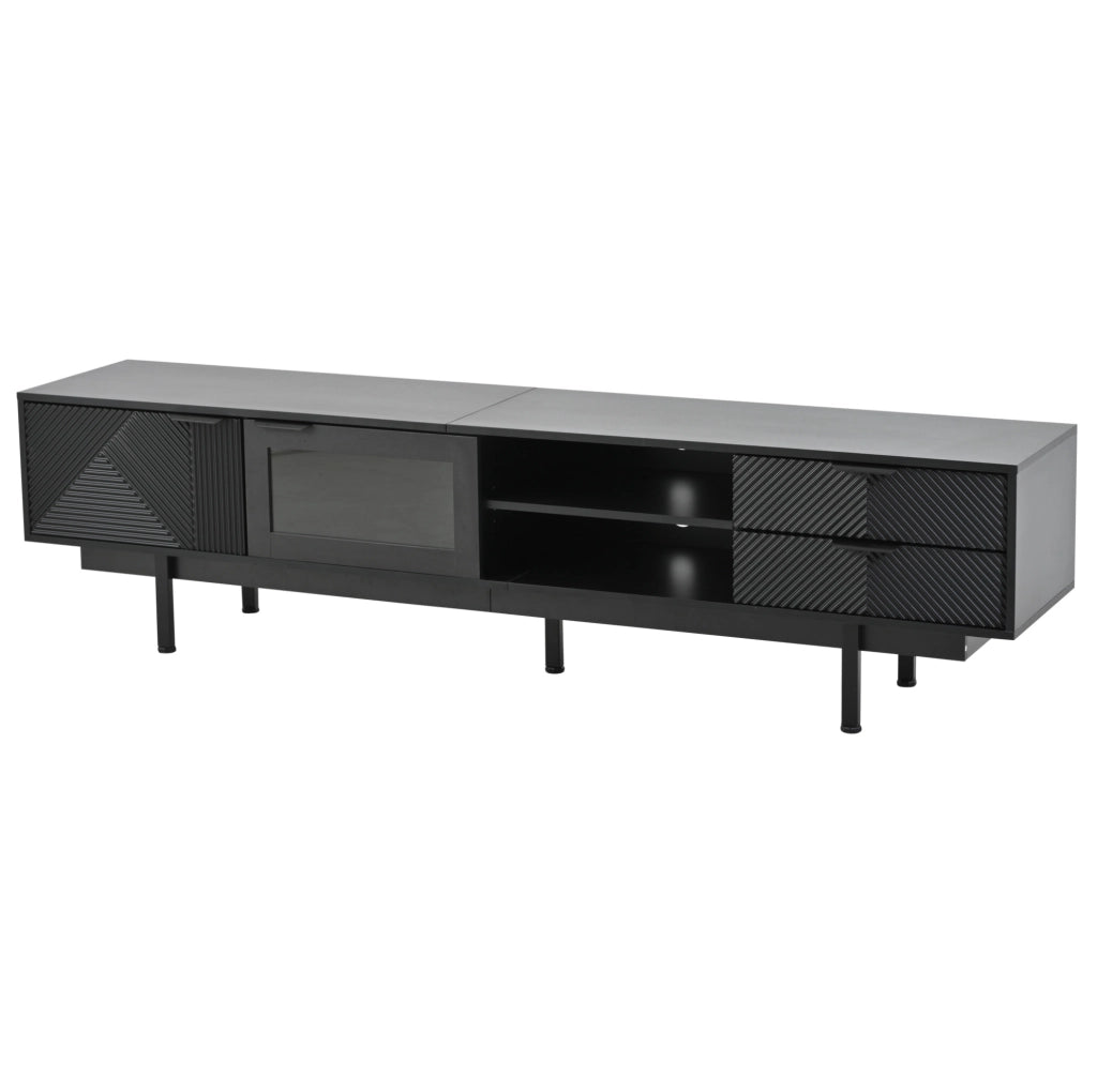 Mobile TV nero 200 cm con 2 ante, 2 cassetti e vetro
