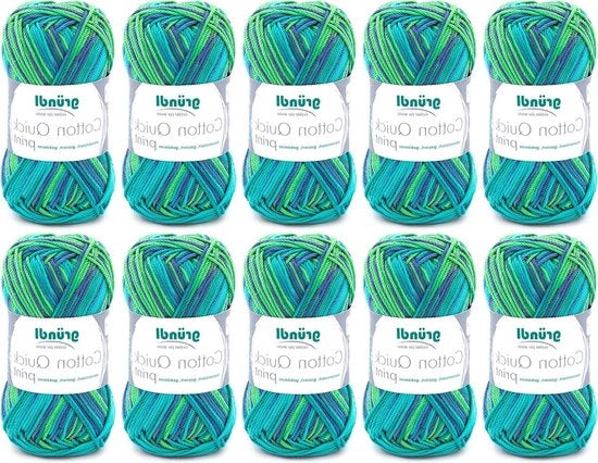 Filato per Maglia Colorato - Multicolore Verde - 100% Cotone - Certificato Oeko-Tex 50 g/125 m