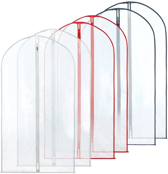 Hangerworld 6 hanger trasparente con cerniera colorata (blu, rosso, bianco) - 101 cm x 61 cm, ideale per camicie, gonne, abiti e giacche