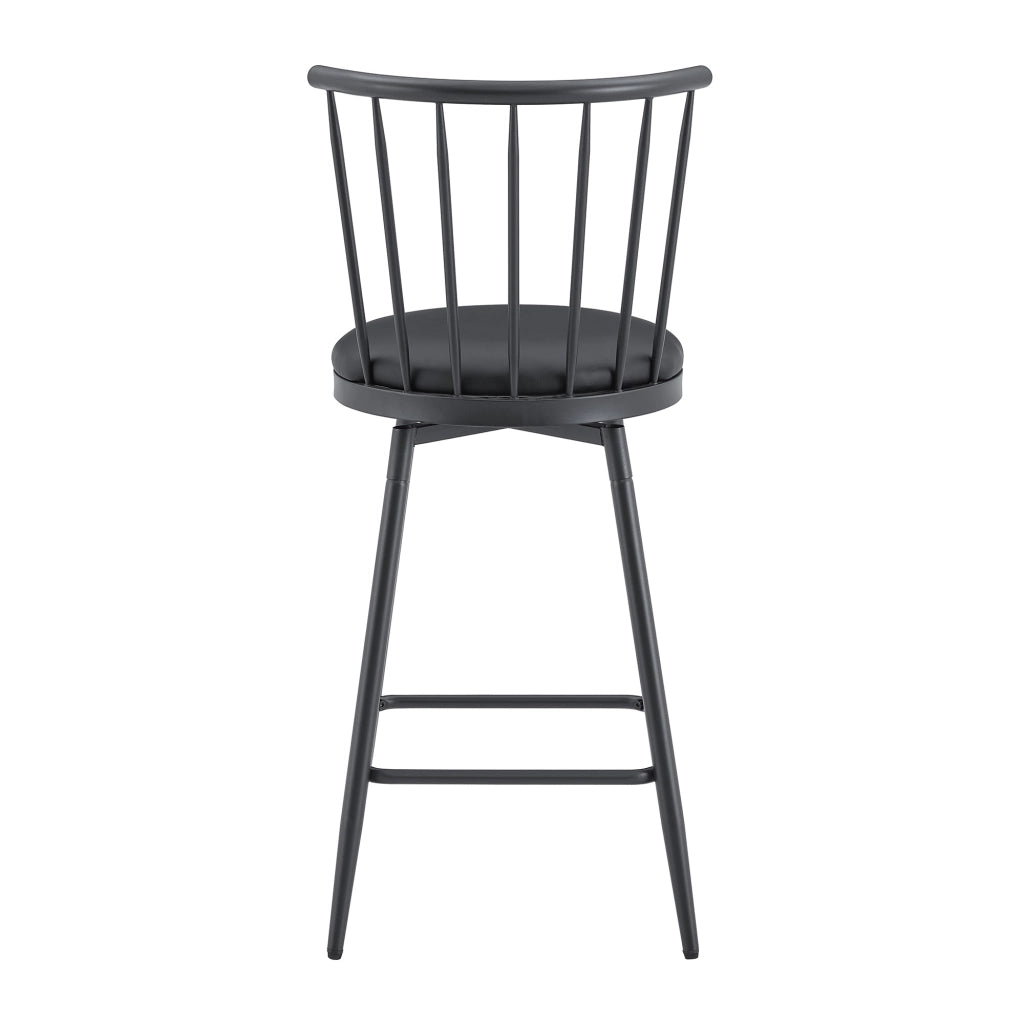 Sgabello da bar nero in metallo stile Windsor con seduta imbottita in PU, h 73 cm