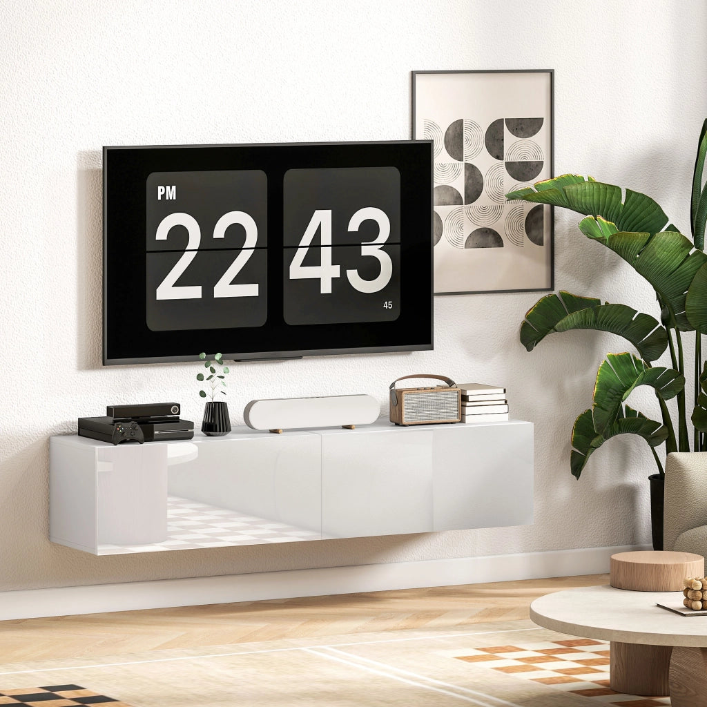 Mobile Sospeso con Armadietti con Ante a Ribalta 140x33x29,8 cm in Truciolare Bianco Lucido