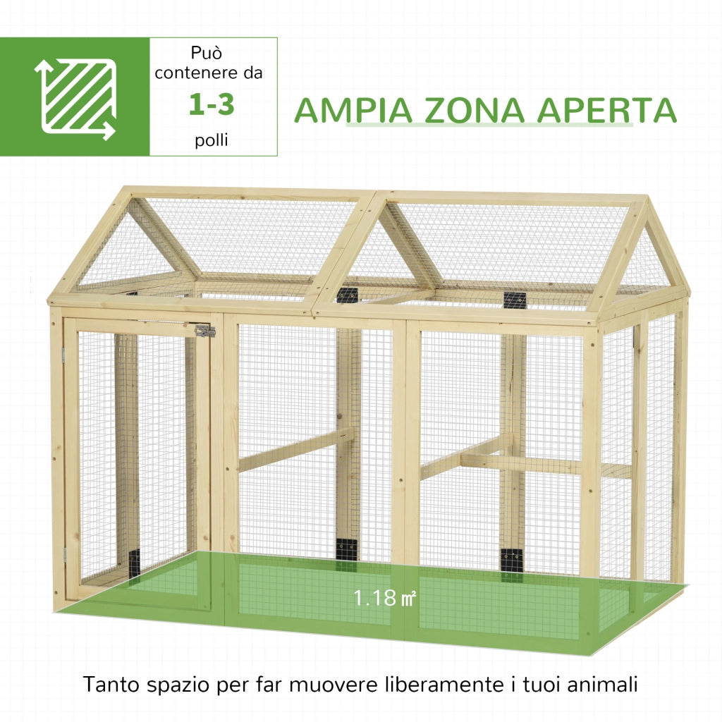 Recinto per Galline all'Aperto 140x88,5x106 cm con Porte Multiple e Rete in Metallo in Legno Naturale