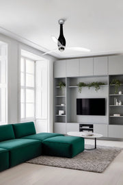 FARO Ventilatore da soffitto con luce 1280 mm motore DC 6 velocita funzione inversa telecomando Nero Lucido Acciaio Vetro Eterfan FARO-32002_10