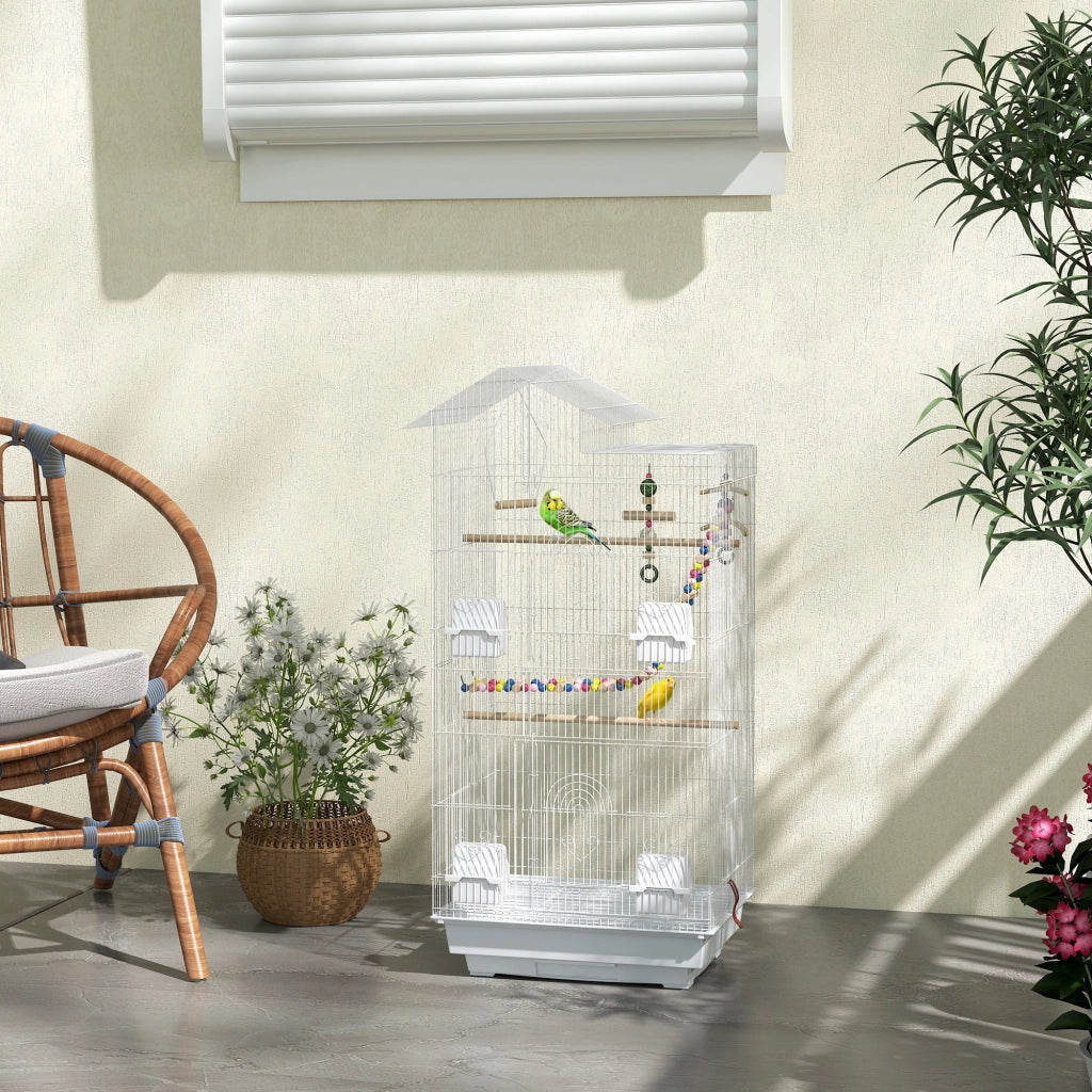 Casetta per Uccelli con Mangiatoie e Perche ¨C zephmum ¨C Bianco 46x36x100 cm