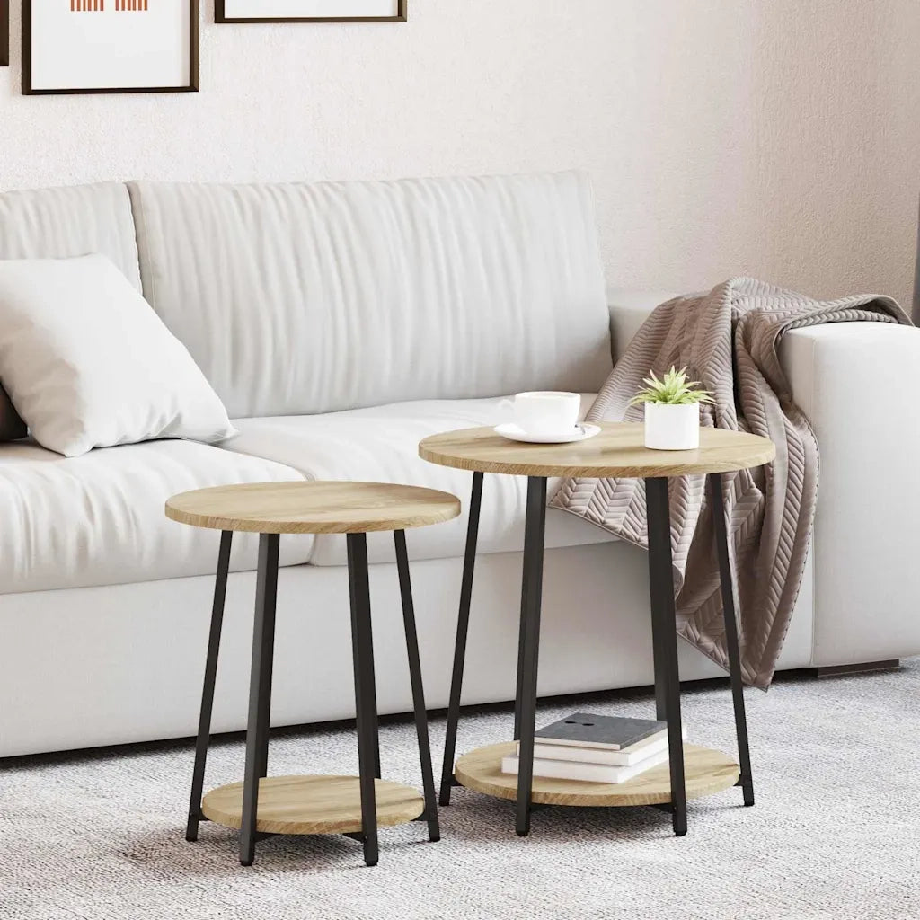 Set tavolini con lo scaffale 2 pcs Rovere Sonoma e Nero 869703