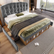DESMIU Letto contenitore 140 × 200 cm 2 posti con cassetti e vani, senza materasso, velluto grigio