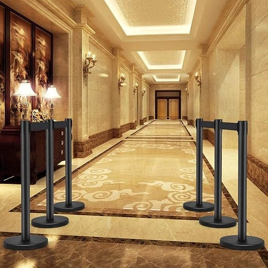 4 Paletti di Delimitazione, Barriera in Acciaio Inox per Code, Colonnine Segnapercorso Transenna Eliminacode Separacode, Ideale per Hotel Ristorante Cinema (Nero)