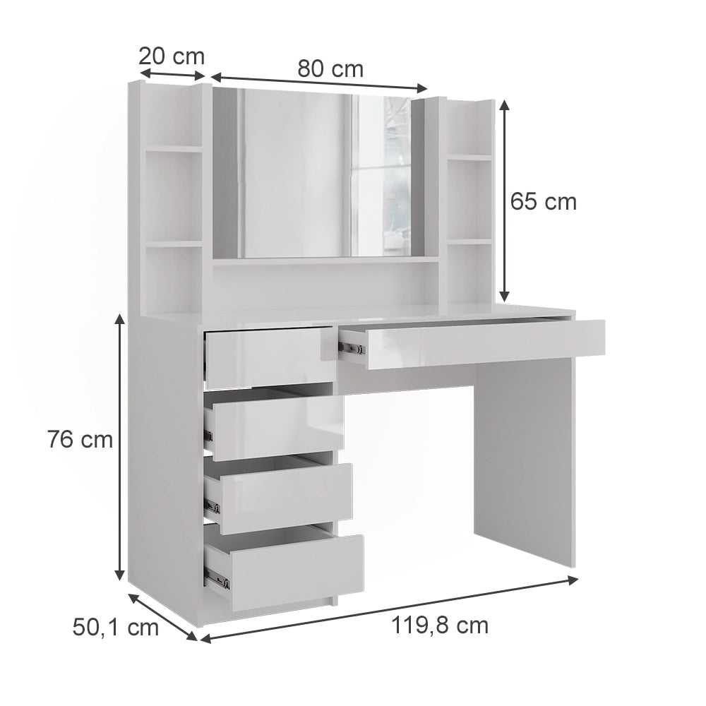 Vicco Tavolo da toeletta Bianco/bianco lucido 119.8 cm 4 parti