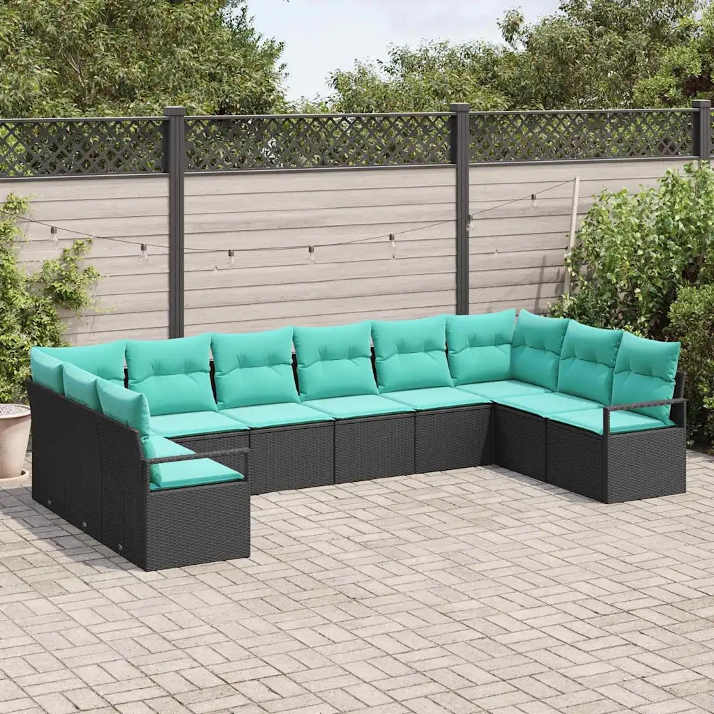 Set di divani con cuscino 10 pcs Nero polyrattan