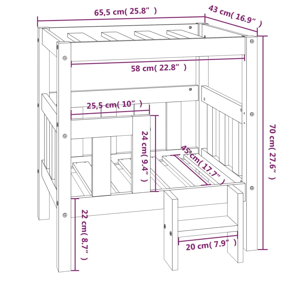 Divano letto per cani comodo 65,5 x 43 x 70 cm in legno massello di pino marrone 02_0042753