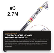Hengel Telescopico 2,7 m - Portatile - Fibra di Carbonio - Raffreddabile - Hengel Rigid - Per Acqua Salata - Canoa da Pesca