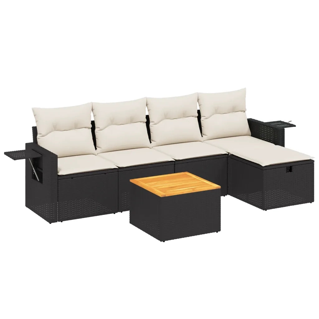 Set Divano da Giardino 6 pz con Cuscini-Sofa da Giardino-Divanetto da esterno Nero in Polyrattan 745466