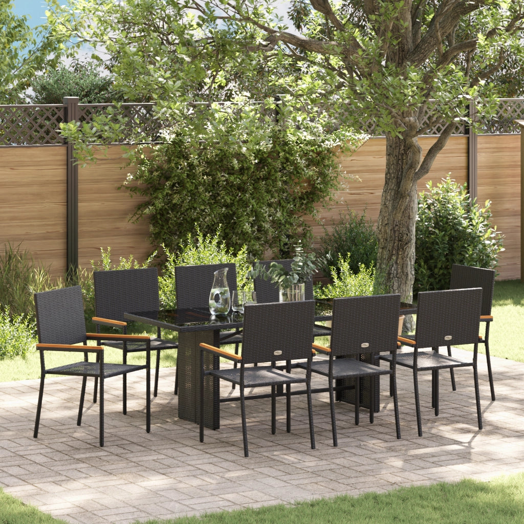 Set da pranzo da giardino  da 9 pezzi in polyrattan nero