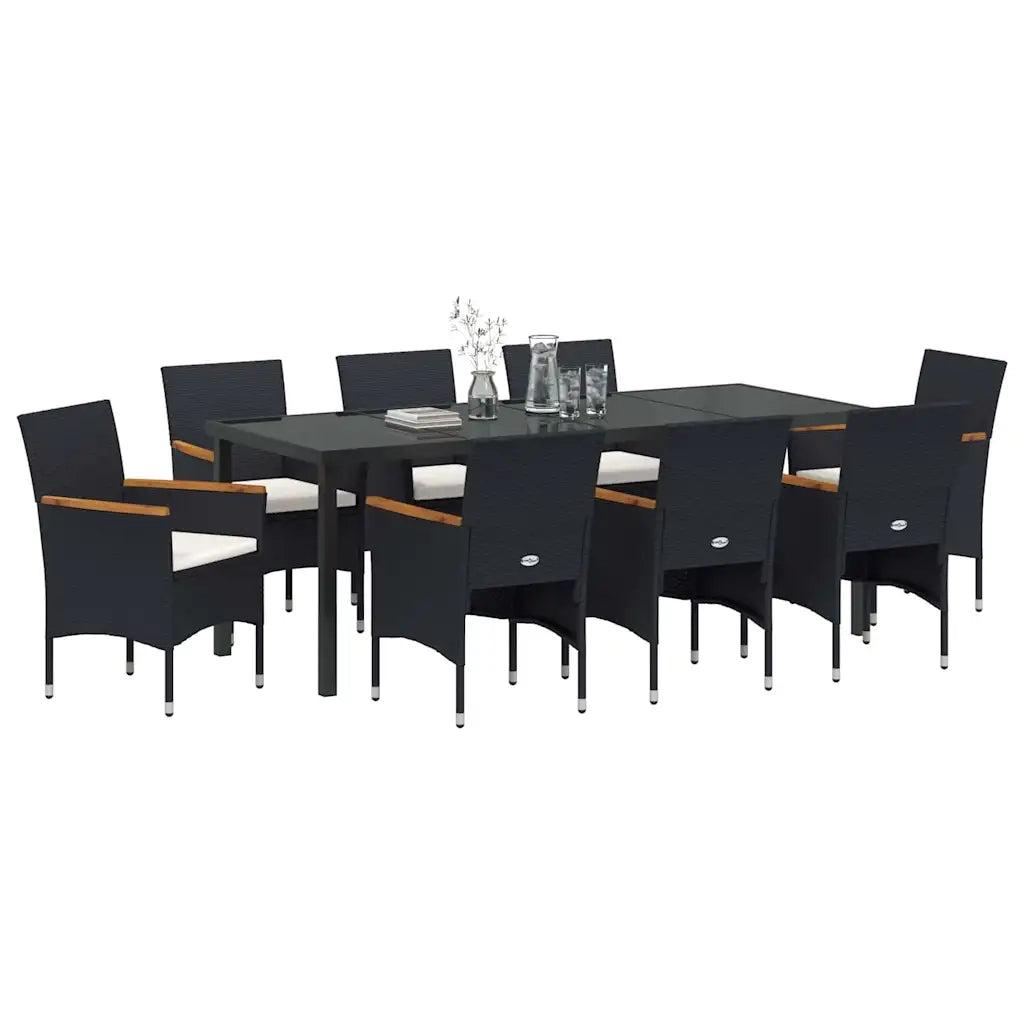 Set da Pranzo per Giardino con cuscino 9 pcs Nero polyrattan 3379757