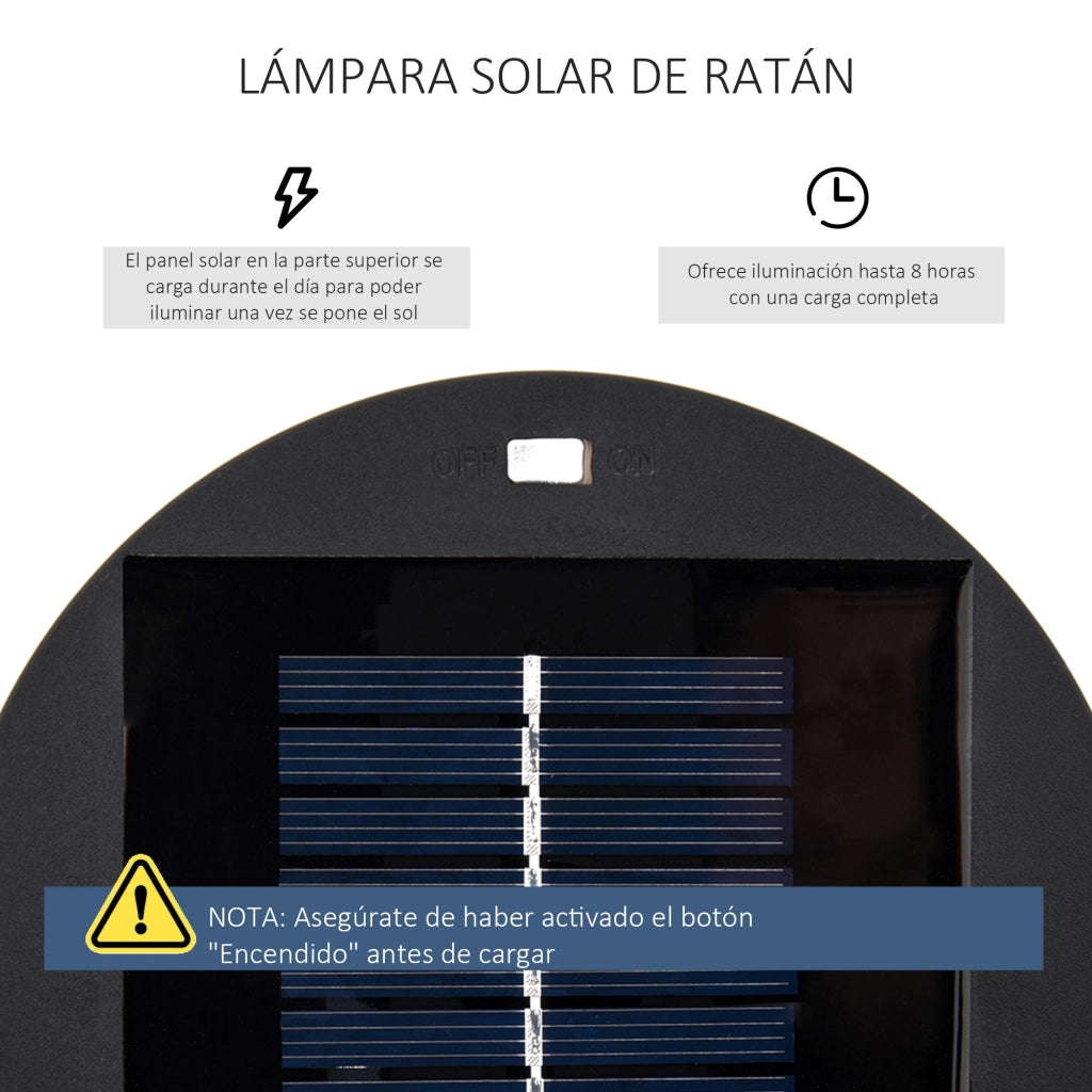 Lampada da Esterno in Rattan a Energia Solare LED con Sensore di Luce ¨C Zephmum ¨C Nero ?21.5x61 cm