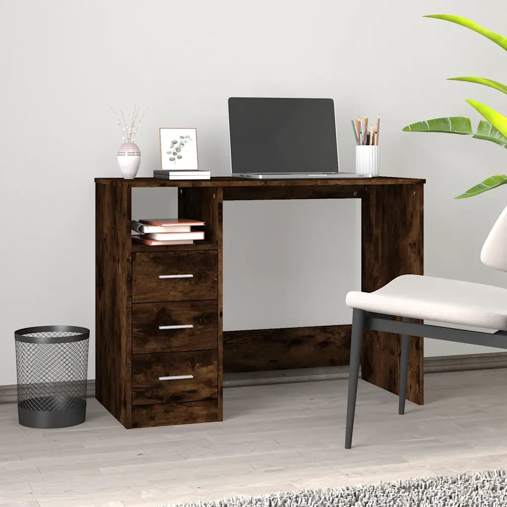 Scrivania | Tavolo da Ufficio Cassetti Rovere Fumo 102x50x76 cm Legno Multistrato