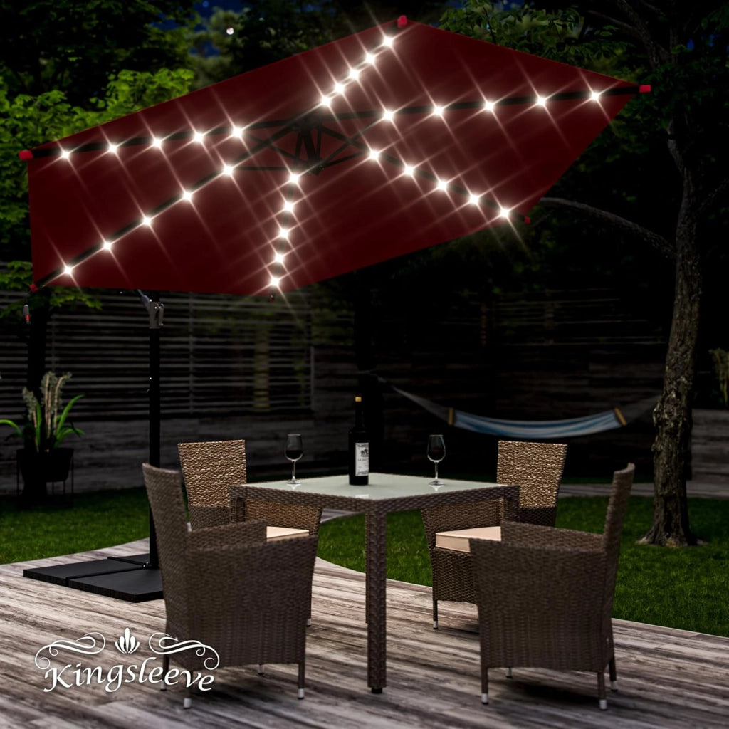 ® Ombrellone da Giardino con LED Ø300cm Parasole Rotondo Decentrato con Manovella Rosso