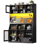 Dispensa da cucina con anta in vetro; LED e USB; per cucina; in MDF; 120x40x181.7 cm; nero