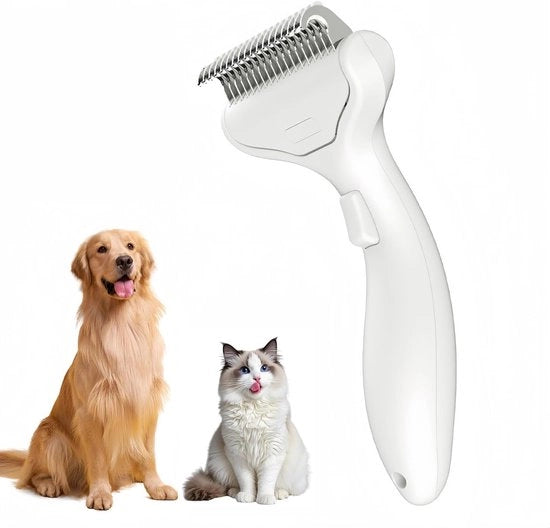 Raschiatore per Cani e Gatti - Spazzola per Rimuovere Tasselli per Animali con Capelli Lunghi - Con Bottone di Sblocco per Rimuovere Facilmente i Tasselli - Strumento per Ridurre la Caduta dei Peli