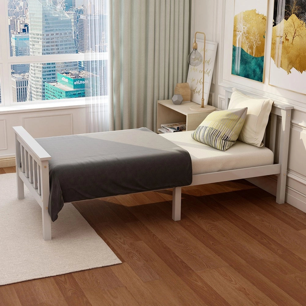 Letto Singolo in Pino Massello con Testiera e Doghe ¨C MINIMAL ¨C Bianco 90x200