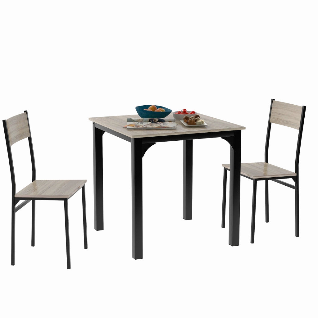 Tavolo da pranzo per 2 persone con 2 sedie, design salvaspazio, per cucina balcone e soggiorno, in MDF e metallo, naturale