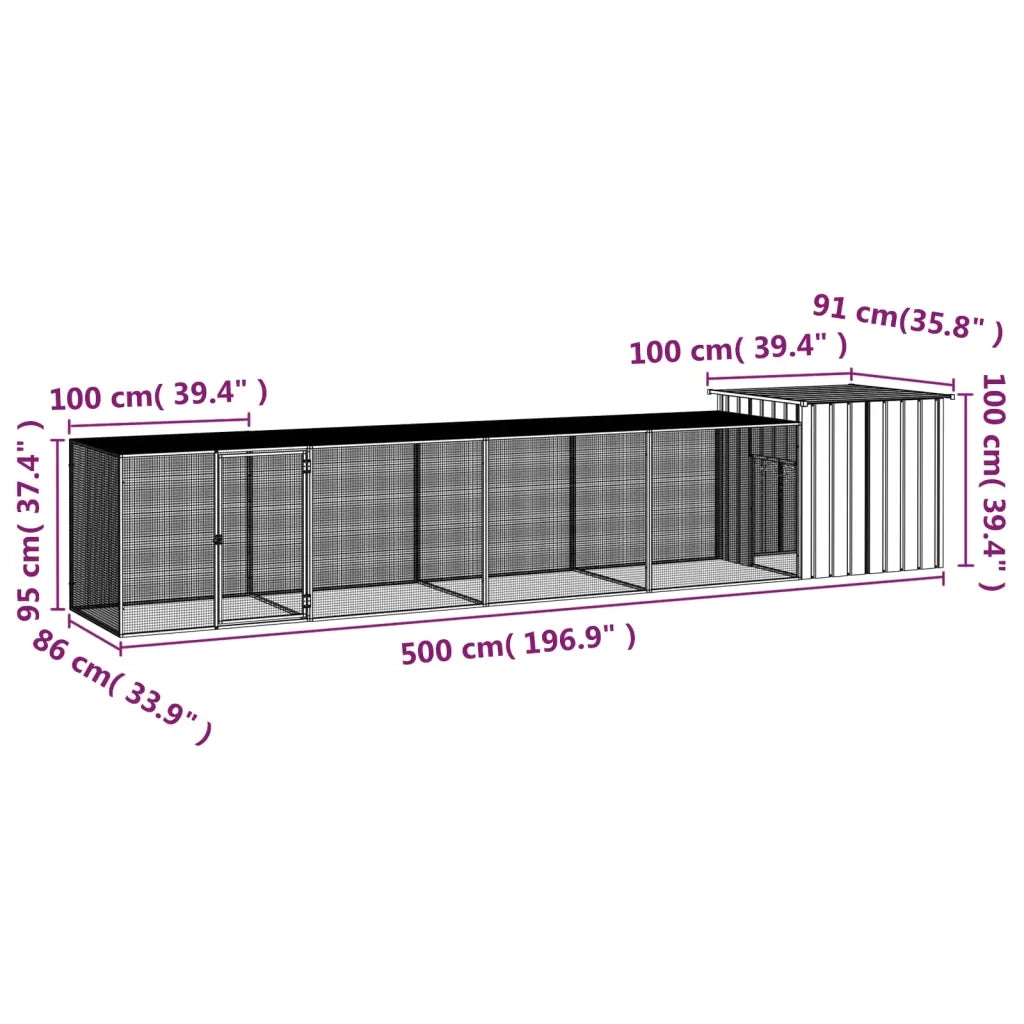 Gabbia per Polli Grigia 500x91x100 cm Acciaio Zincato 3106462