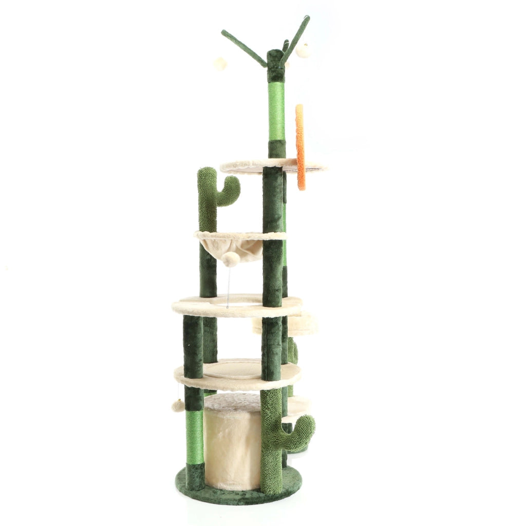 Fudajo Albero tiragraffi per gatti verde cactus 172 cm con casetta amaca e palline