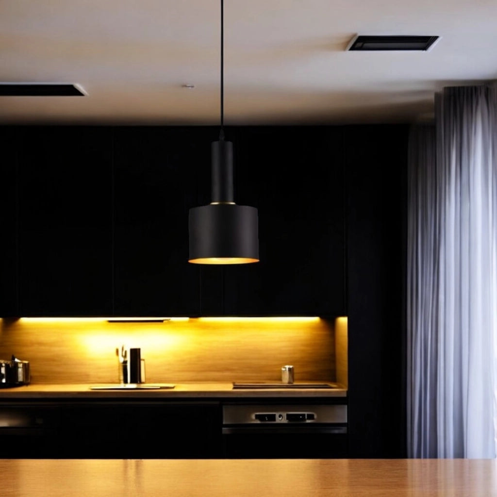 Lampadario moderno pendente a sospensione in ferro Nero attacco lampadine E27 per salone e penisole cucina