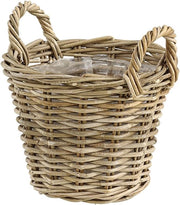 Mangiafoglie in Rattan con Maniglie, Diametro 30 cm, Altezza 23 cm, Grigio/Scuro