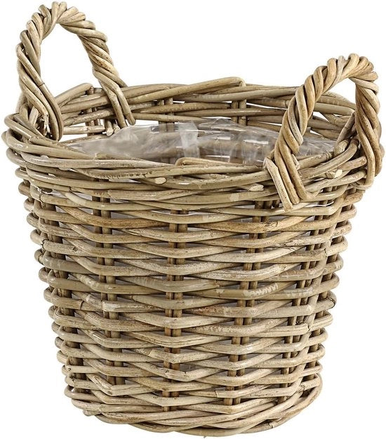 Mangiafoglie in Rattan con Maniglie, Diametro 30 cm, Altezza 23 cm, Grigio/Scuro
