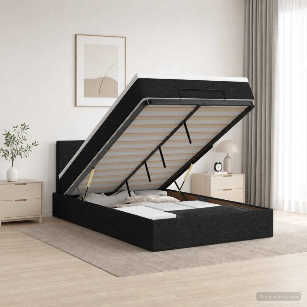 Letto Ottomano con Materasso e LED Nero 120 x 200 cm Tessuto 3457981