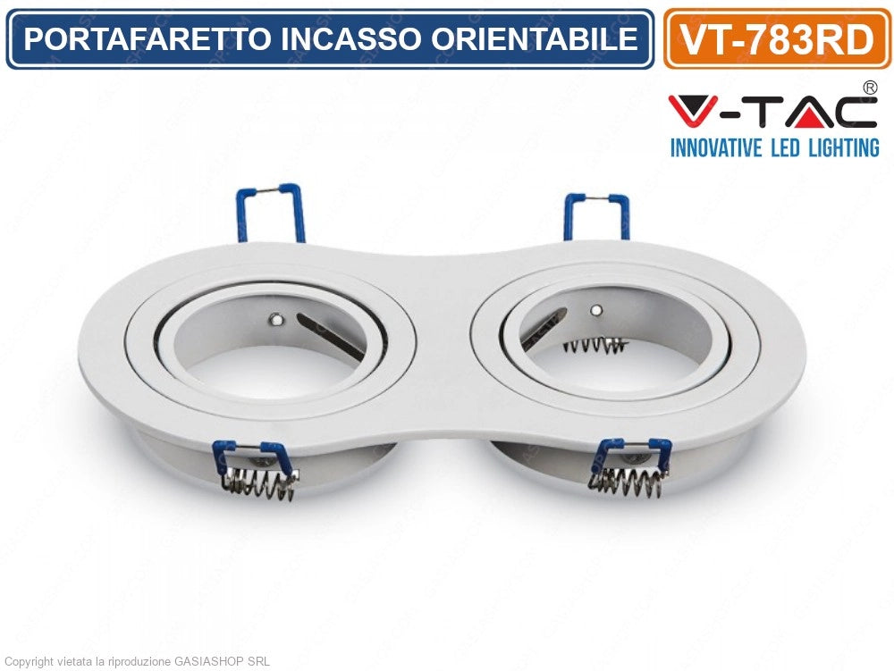 V-TAC VT-783RD PORTAFARETTO ORIENTABILE DA INCASSO PER 2 LAMPADINE GU10 E GU5.3 - SKU 3601