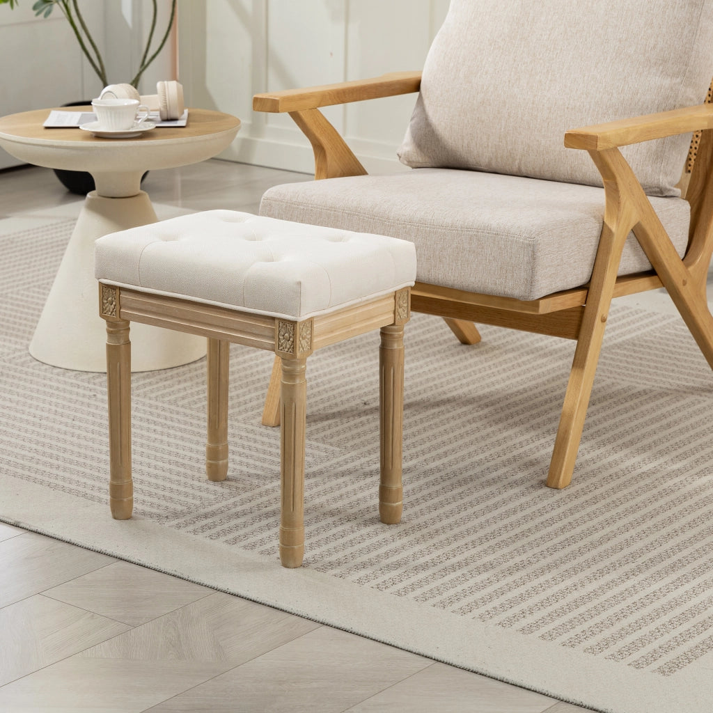 Pouf ¨C zephmum ¨C Beige, Lino Sint¨¦tico, Gambe in Legno