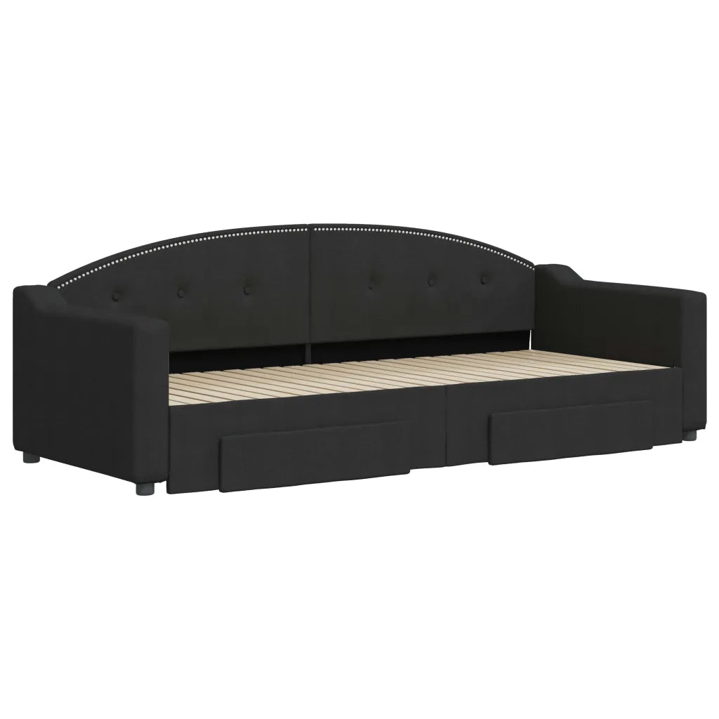 Divano Letto Estraibile con Cassetti Nero 80x200 cm in Tessuto