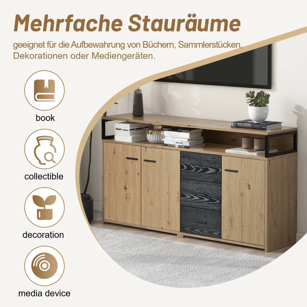 Credenza sideboard con 3 ante e 3 cassetti 150x35x75;9 cm in truciolare nero e marrone