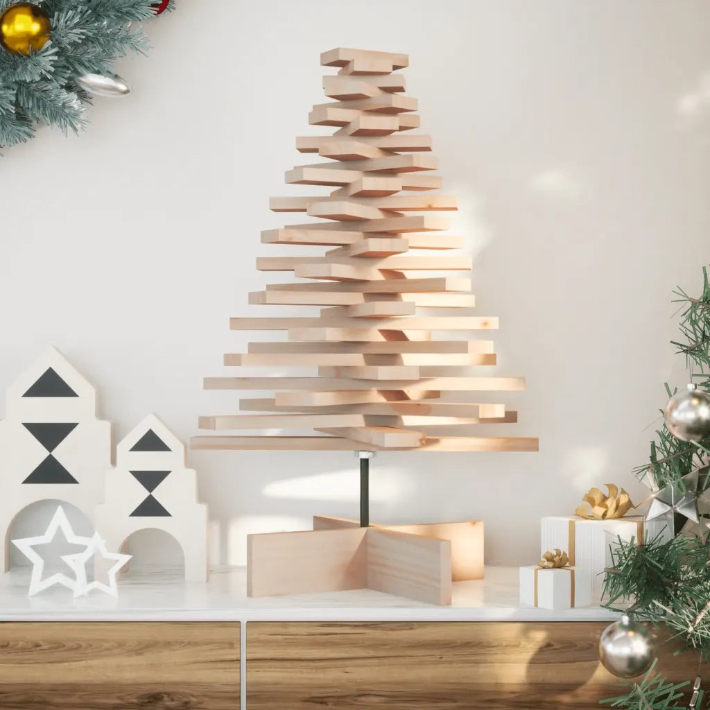 Albero di Natale Decorativo in Legno 80 cm Legno Massello Pino 858201