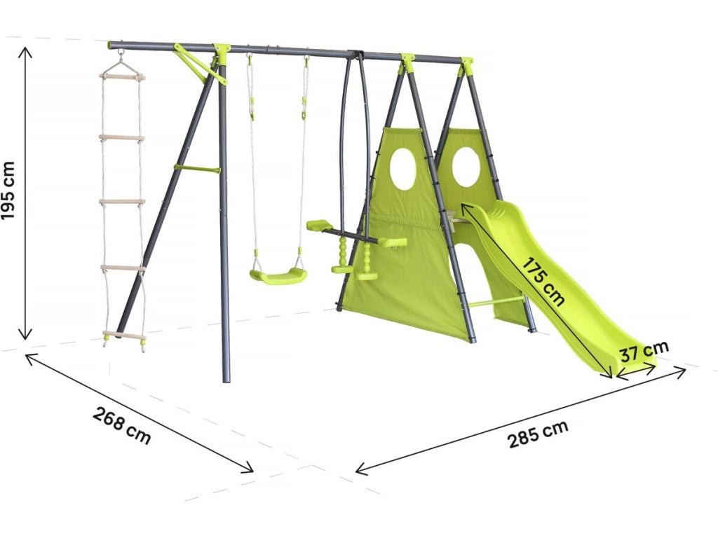 Struttura di gioco in metallo "Dany" con scivolo - 5 apparecchi - Verde