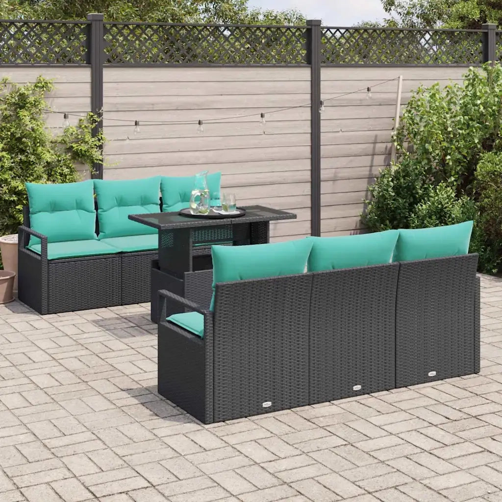 Set Divano da Giardino con cuscino 7 pcs Nero e Blu polyrattan