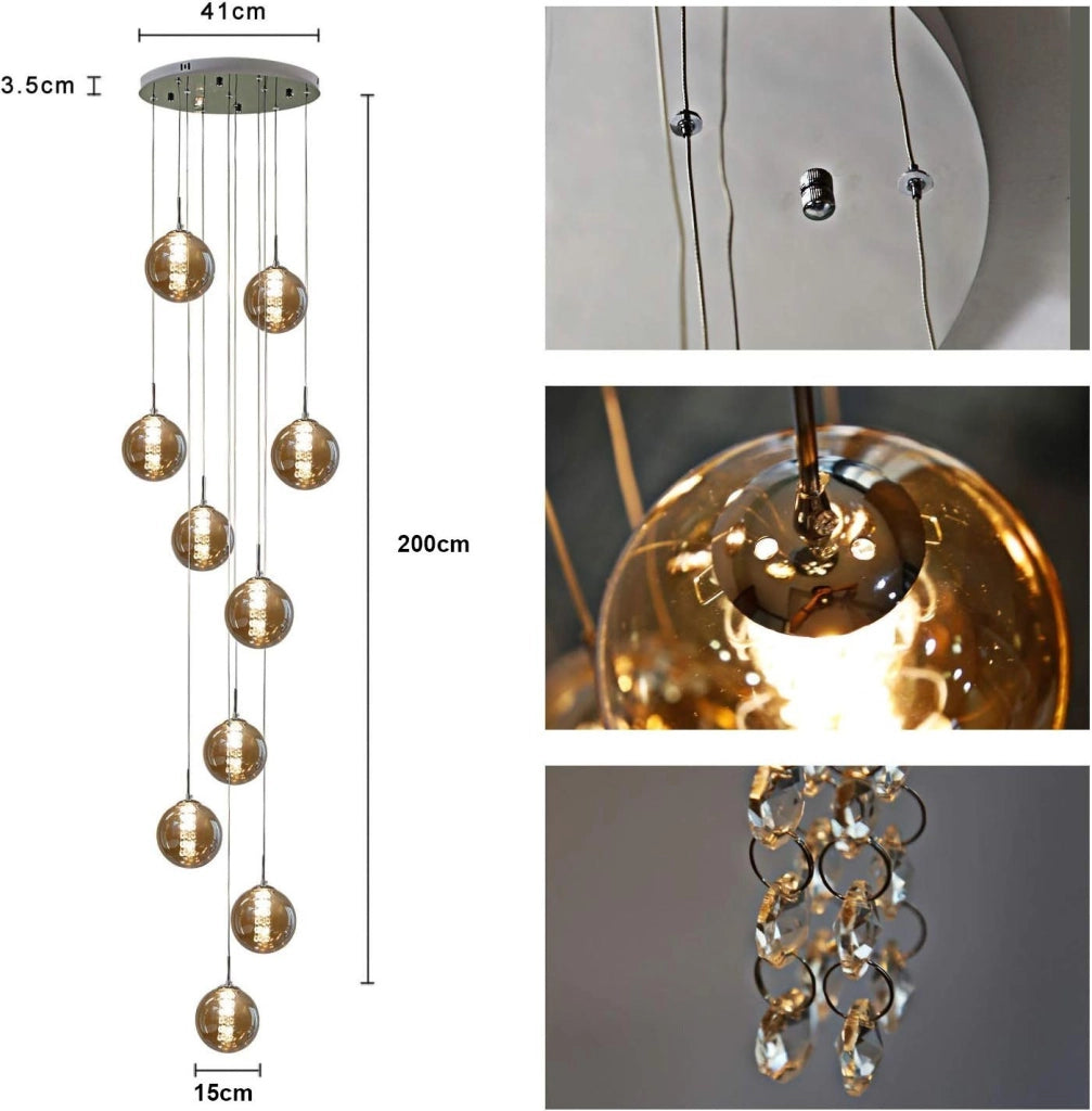 ZMH Lampada a sospensione a LED in vetro regolabile in altezza per soggiorno e sala da pranzo
