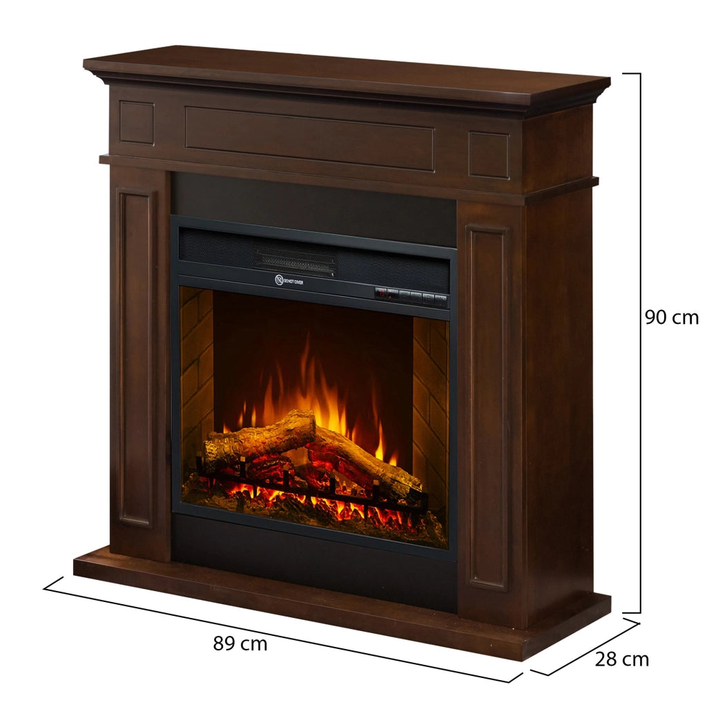 Caminetto Versiggia, Camino Elettrico Superficie Riscaldabile 30 m2, 89x28x90h cm Marrone Noce