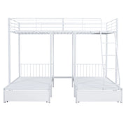 Letto a castello 3 posti con 2 cassetti; 140×200 cm e 2×90×200 cm; senza materasso; metallo bianco