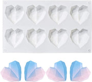 Piastra di cottura a forma di diamante a 8 celle in silicone per torte, mousse e dessert 3D a forma di cuore, idonea per dolci, fudge, gelato, cioccolato, cupcake, cheesecake e gel.