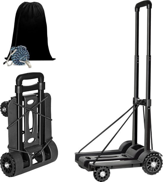 Carrello pieghevole 50 kg - carrello pieghevole con 4 ruote - alloggiamento in alluminio - trasportabile - inclusi 3 cavi elastiche e sacchetto di stivaggio - per spese, campeggio, pesca e trasporto articoli da viaggio