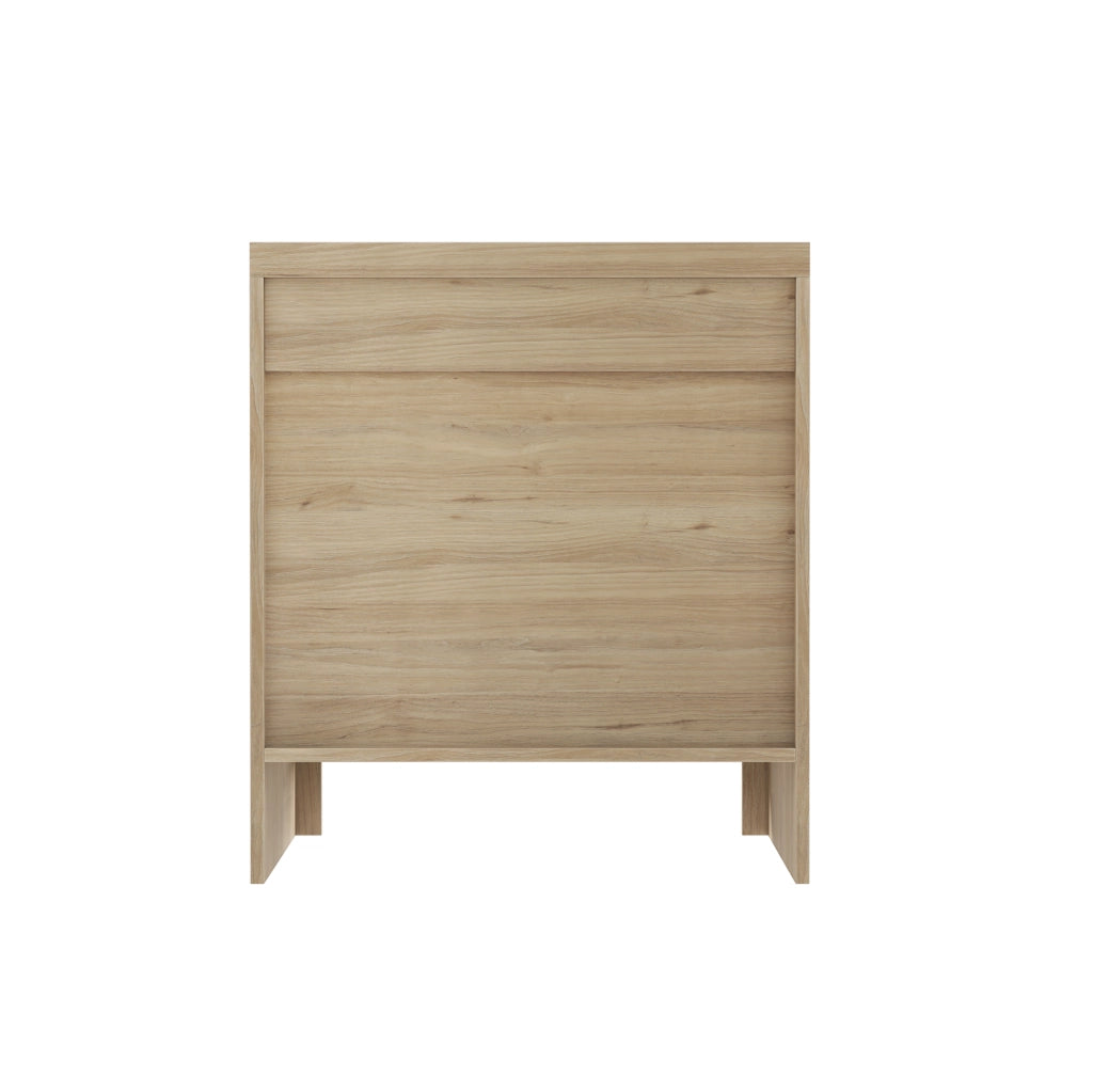 Comodino color rovere con cassetto e finitura scanalata