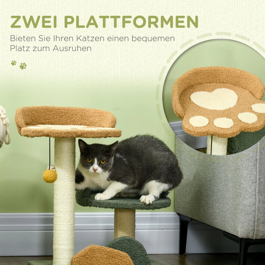Tiragraffi per gatti con 2 posti e giocattoli ¨C zephmum ¨C Verde Beige Marrone