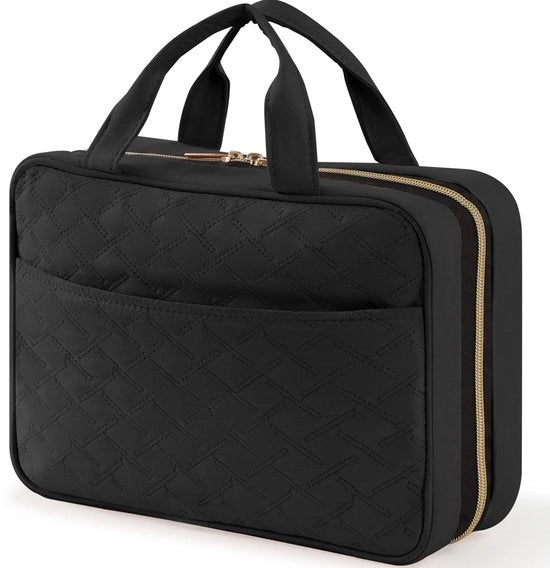 Toilette per viaggio per donne, grande toilette per viaggio, toilette appesa per donne, contenitore per trucco trasparente con attacco per appendere, medio, nero